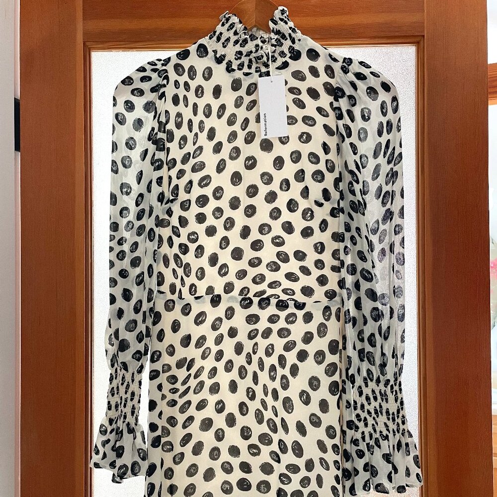Archie Reformation Dress, Black & White Polka Dots, Size 0